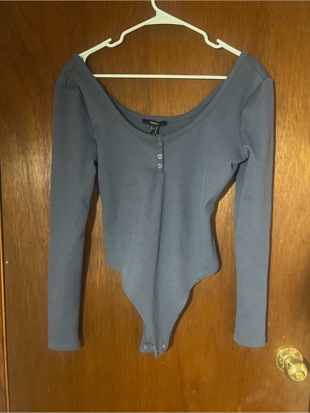 Forever 21 Slate Blue Long Sleeve Henley Bodysuit